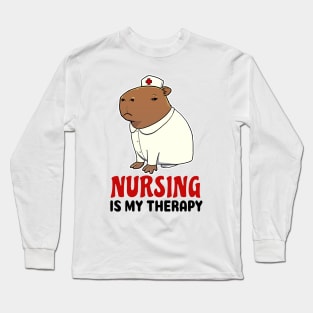 Nursing is my therapy Capybara Long Sleeve T-Shirt